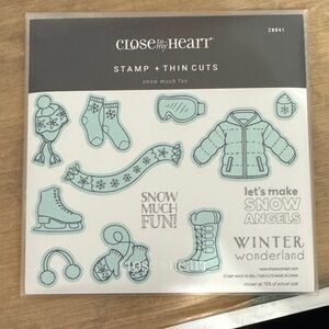 Close To My Heart 'Snow Much Fun' Winter Stamp + Thin Cuts Set - Light Teal
